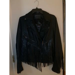 BLANK NYC Faux Leather Fringe Moto Jacket SMALL